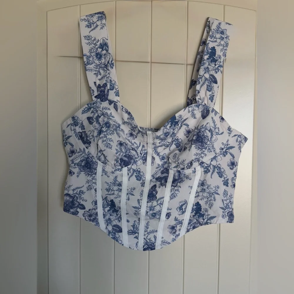 Floral Blue and White Women's Top